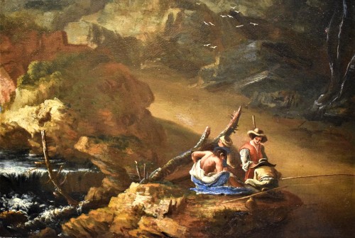 Antiquités - Landscape with bridge and stream - italain school of the 18th century